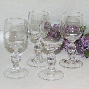 4 Vintage Liqueur Glasses 2 oz. Cordial Goblets Ball Stem Vertical Lines Barware
